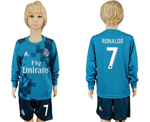 Real Madrid #7 Ronaldo Sec Away Long Sleeves Kid Soccer Club Jersey